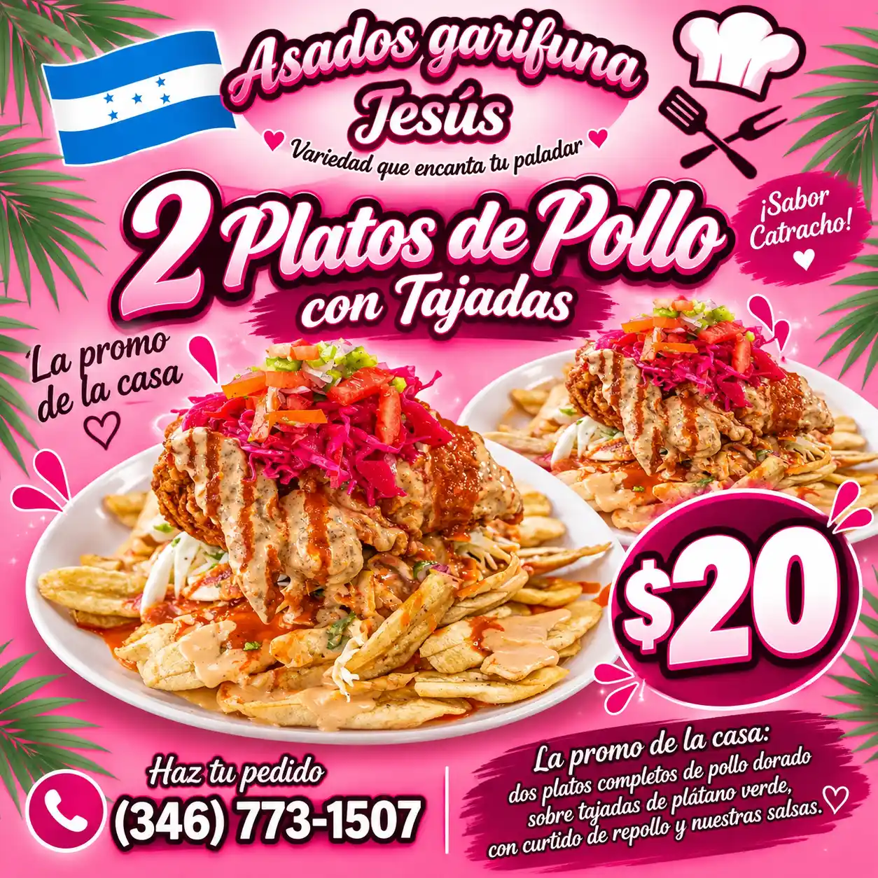 2 platos de pollo con tajadas